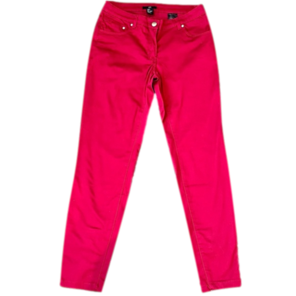 H&M Red Zip Hem Tapered Leg ankle length cropped pants Size 4